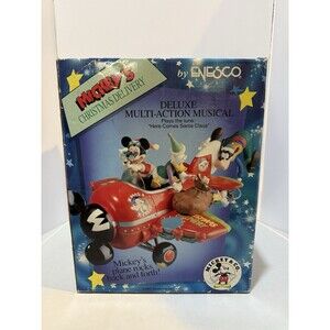 Enesco Mickey’s Christmas Delivery Musical Plane 1992 Plays Here Comes Santa